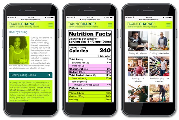 Image of Taking Charge program in mobile device screens