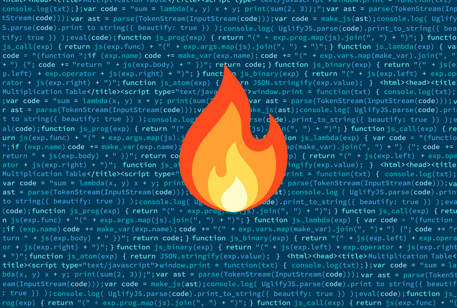 Web design tools graphic with code and a fire icon